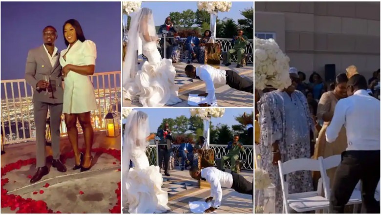 Funny Husband Does Push-Ups at a wedding Before Unveiling His Bride